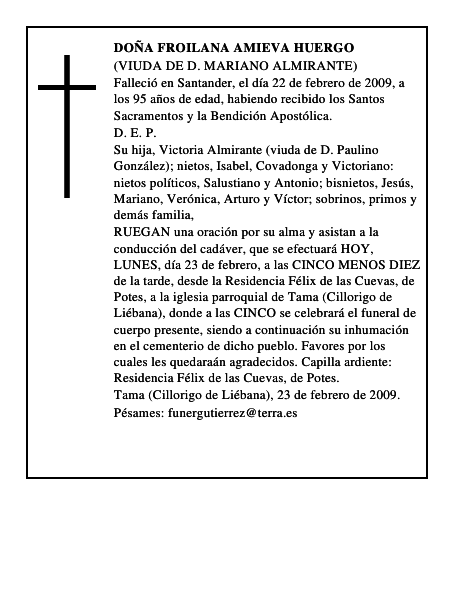 DOÑA FROILANA AMIEVA HUERGO