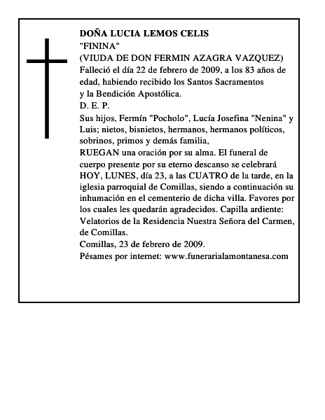 DOÑA LUCIA LEMOS CELIS