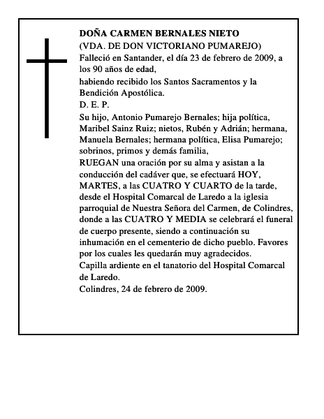 DOÑA CARMEN BERNALES NIETO