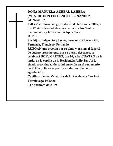 DOÑA MANUELA ACEBAL LAHERA