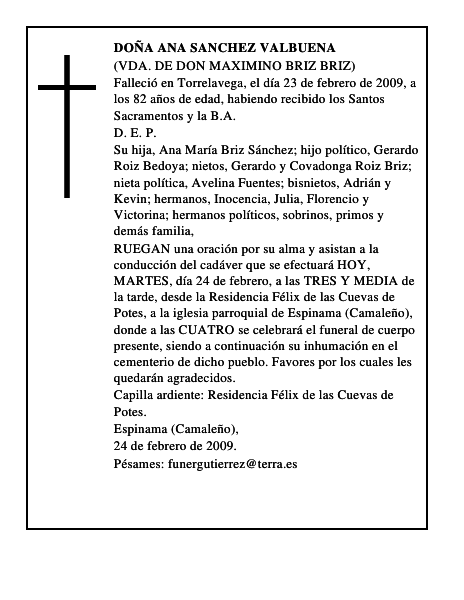 DOÑA ANA SANCHEZ VALBUENA