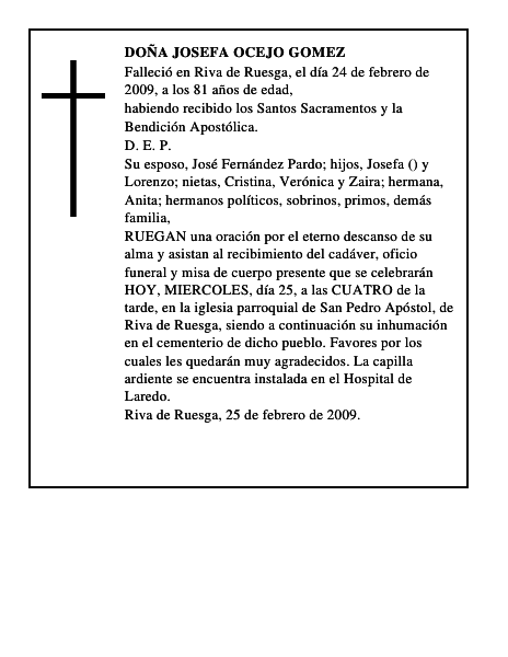 DOÑA JOSEFA OCEJO GOMEZ