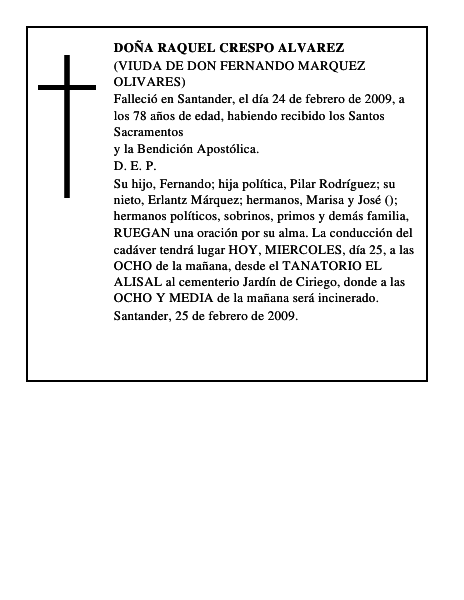DOÑA RAQUEL CRESPO ALVAREZ