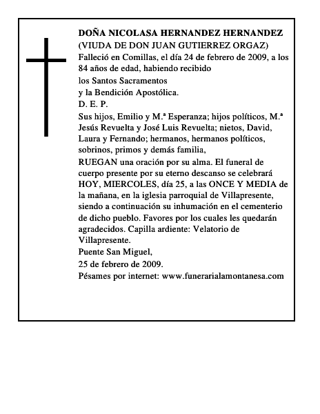 DOÑA NICOLASA HERNANDEZ HERNANDEZ