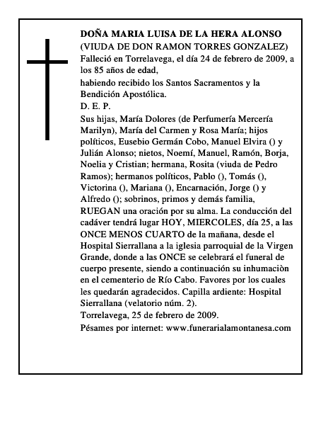 DOÑA MARIA LUISA DE LA HERA ALONSO