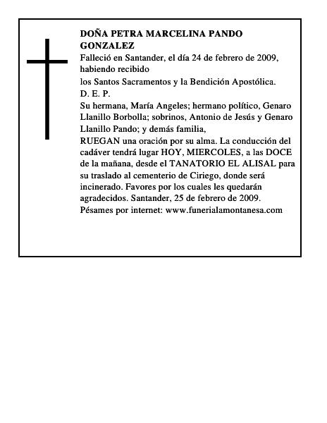 DOÑA PETRA MARCELINA PANDO GONZALEZ