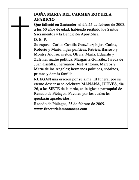 DOÑA MARIA DEL CARMEN ROYUELA APARICIO