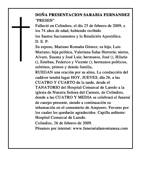 DOÑA PRESENTACION SARABIA FERNANDEZ