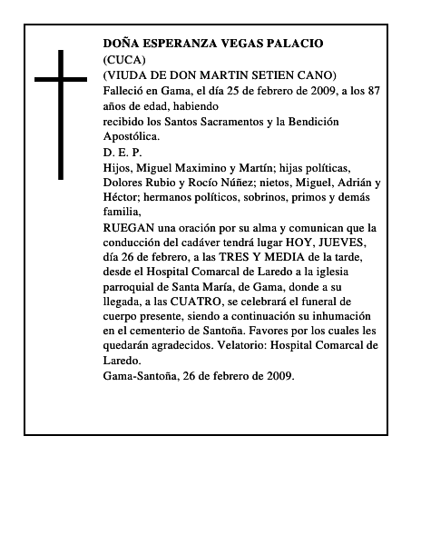 DOÑA ESPERANZA VEGAS PALACIO