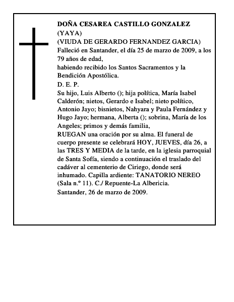 DOÑA CESAREA CASTILLO GONZALEZ