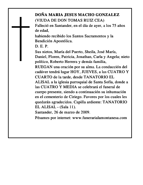 DOÑA MARIA JESUS MACHO GONZALEZ