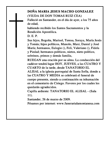 DOÑA MARIA JESUS MACHO GONZALEZ