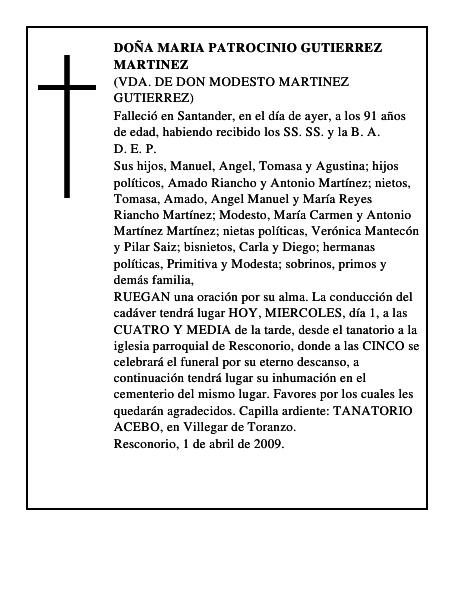 DOÑA MARIA PATROCINIO GUTIERREZ MARTINEZ