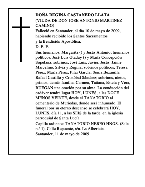DOÑA REGINA CASTANEDO LLATA