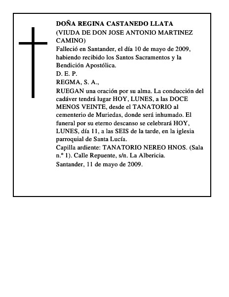 DOÑA REGINA CASTANEDO LLATA