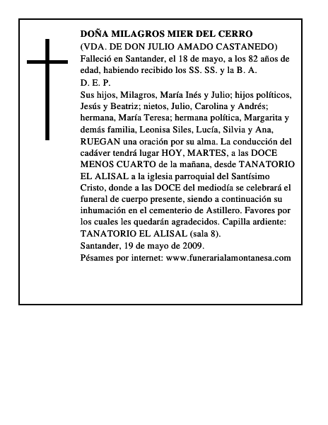 DOÑA MILAGROS MIER DEL CERRO