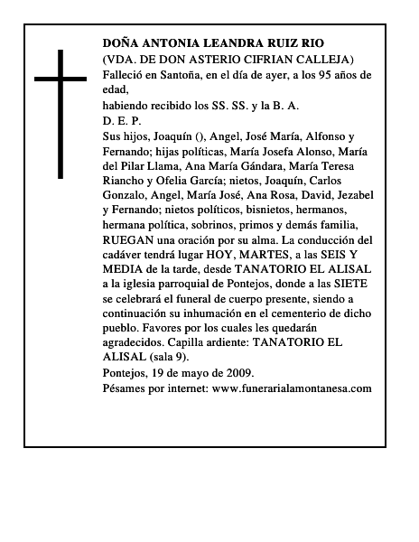 DOÑA ANTONIA LEANDRA RUIZ RIO