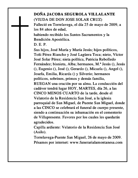 DOÑA JACOBA SEGUROLA VILLALANTE