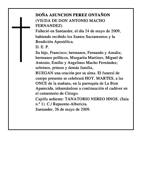 DOÑA ASUNCION PEREZ ONTAÑON