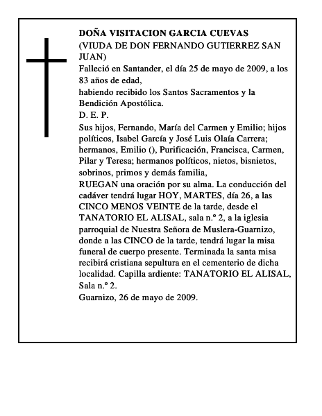 DOÑA VISITACION GARCIA CUEVAS