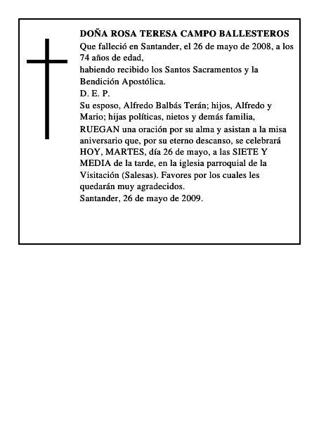 DOÑA ROSA TERESA CAMPO BALLESTEROS