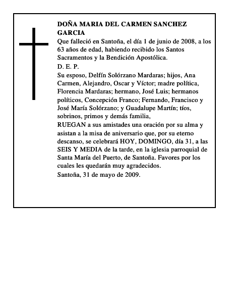 DOÑA MARIA DEL CARMEN SANCHEZ GARCIA