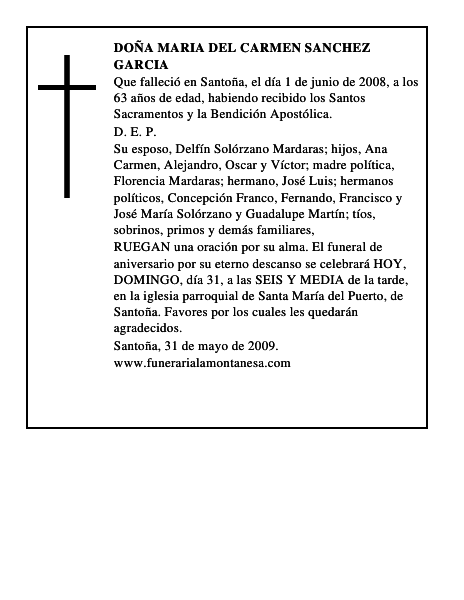 DOÑA MARIA DEL CARMEN SANCHEZ GARCIA