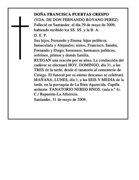 DOÑA FRANCISCA PUERTAS CRESPO