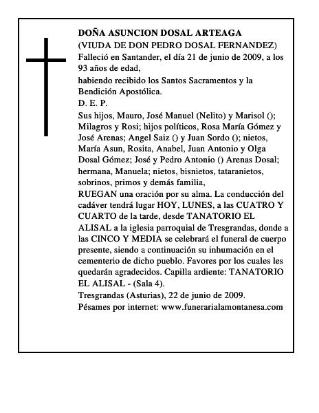 DOÑA ASUNCION DOSAL ARTEAGA