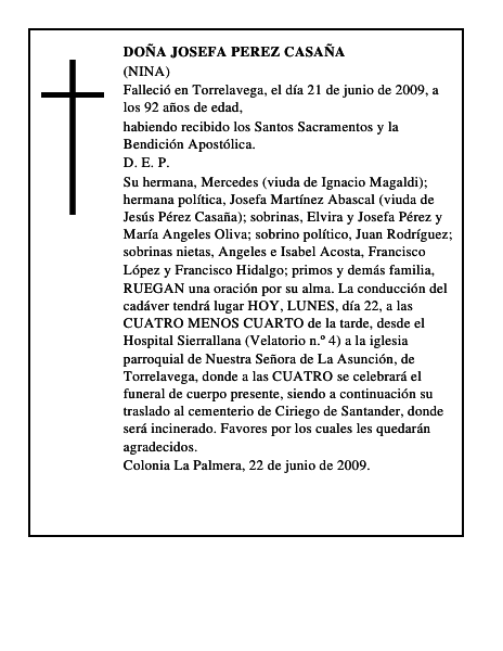 DOÑA JOSEFA PEREZ CASAÑA