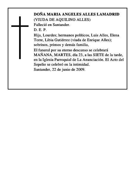 DOÑA MARIA ANGELES ALLES LAMADRID