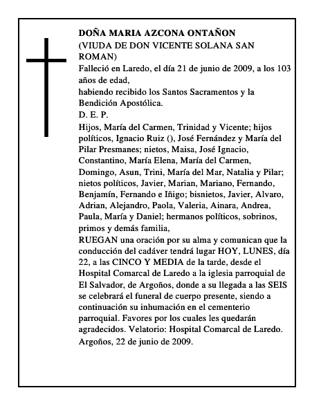 DOÑA MARIA AZCONA ONTAÑON