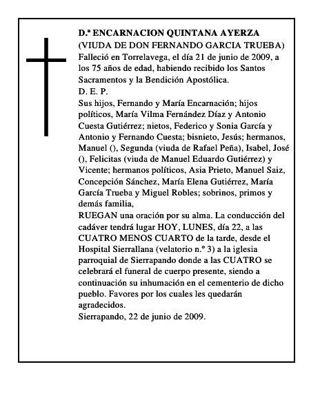 D.ª ENCARNACION QUINTANA AYERZA