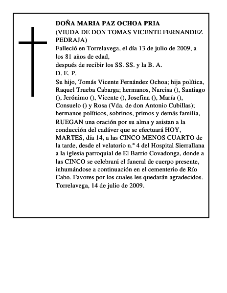 DOÑA MARIA PAZ OCHOA PRIA