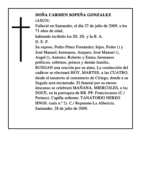 DOÑA CARMEN SOPEÑA GONZALEZ