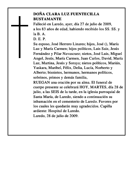 DOÑA CLARA LUZ FUENTECILLA BUSTAMANTE