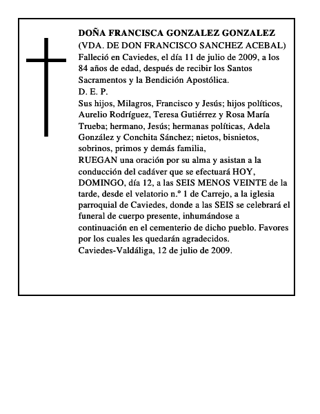 DOÑA FRANCISCA GONZALEZ GONZALEZ