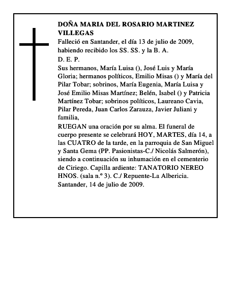 DOÑA MARIA DEL ROSARIO MARTINEZ VILLEGAS