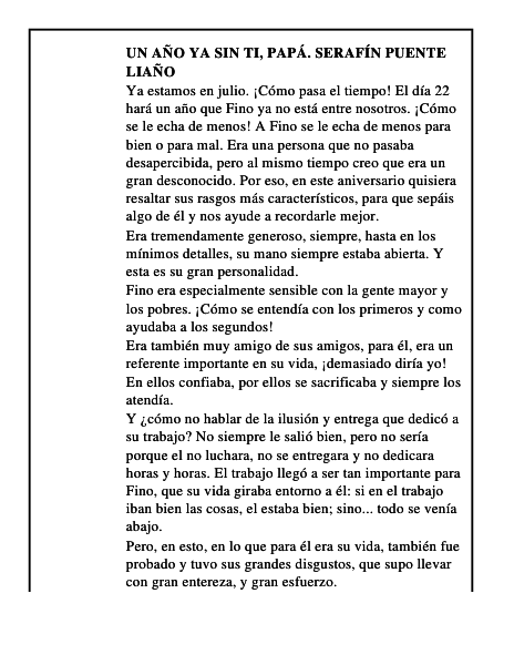 Un año ya sin ti, papá. Serafín Puente Liaño