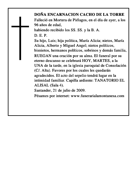 DOÑA ENCARNACION CACHO DE LA TORRE
