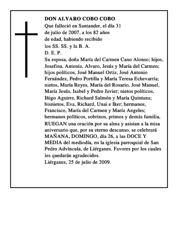DON ALVARO COBO COBO Esquela Necrológica El Diario Montañés