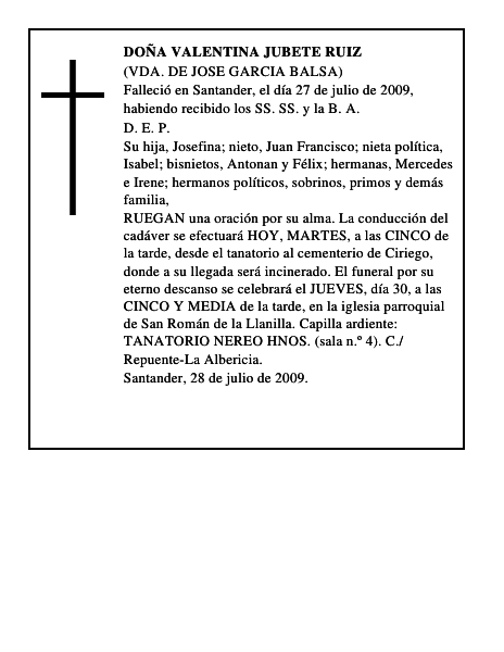 DOÑA VALENTINA JUBETE RUIZ