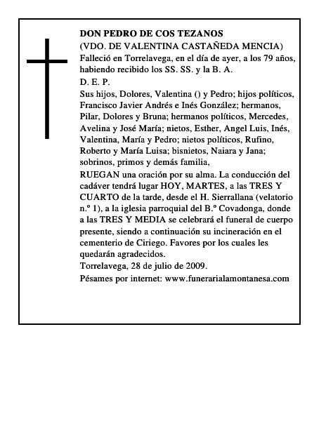 DON PEDRO DE COS TEZANOS