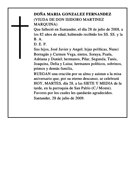 DOÑA MARIA GONZALEZ FERNANDEZ