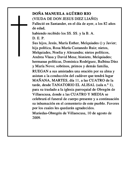 DOÑA MANUELA AGÜERO RIO