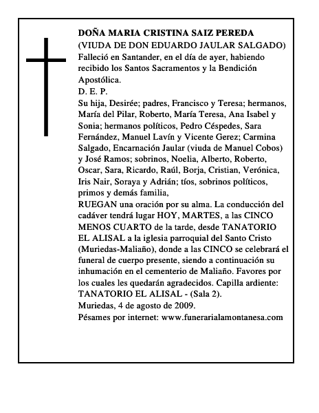 DOÑA MARIA CRISTINA SAIZ PEREDA