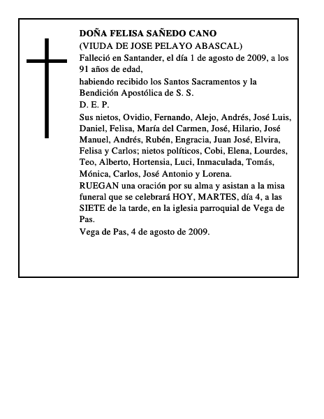 DOÑA FELISA SAÑEDO CANO