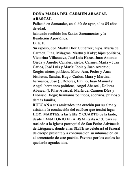 DOÑA MARIA DEL CARMEN ABASCAL ABASCAL