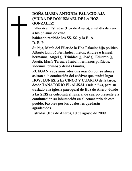 DOÑA MARIA ANTONIA PALACIO AJA