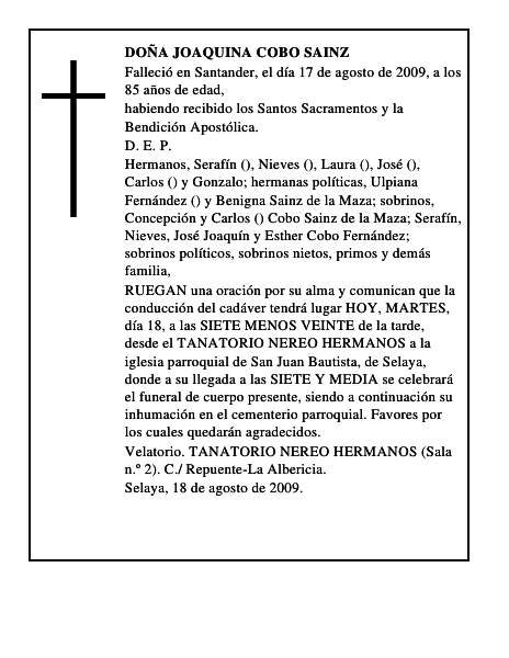 DOÑA JOAQUINA COBO SAINZ